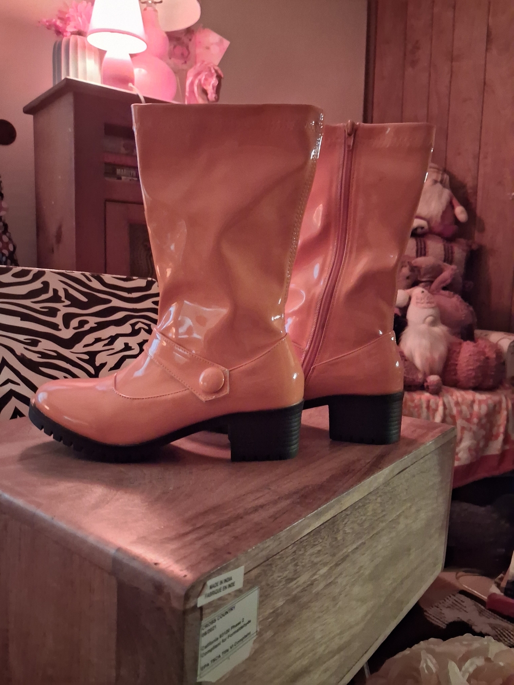 Patent Mid-Calf Women's Boots in Glossy Orange - Picture 3 of 3